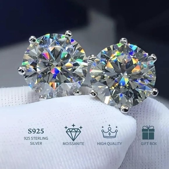 3 Carat Moissanite Stud Earrings. Passes Diamond Tester